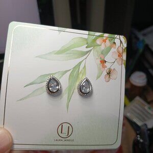 Laura Janelle silver crystal teardrop sparkle post earrings NEW